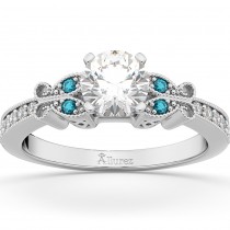 Blue Diamond Butterfly Engagement Ring in 14k White Gold (0.17ct)
