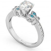 Blue Diamond Butterfly Engagement Ring in 18k White Gold (0.17ct)