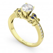 Butterfly Diamond & Sapphire Engagement Ring 14k Yellow Gold (0.20ct)