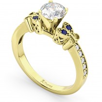 Butterfly Diamond & Sapphire Engagement Ring 18k Yellow Gold (0.20ct)