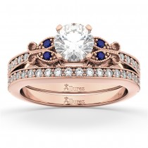 Butterfly Diamond & Blue Sapphire Bridal Set 14k Rose Gold (0.42ct)