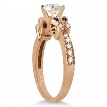 Butterfly Diamond & Blue Sapphire Bridal Set 14k Rose Gold (0.42ct)
