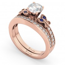 Butterfly Diamond & Blue Sapphire Bridal Set 18k Rose Gold (0.42ct)