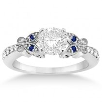 Butterfly Diamond & Blue Sapphire Bridal Set Palladium (0.42ct)