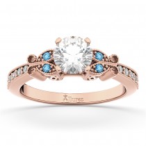 Butterfly Diamond &  Blue Topaz Engagement Ring 14k Rose Gold (0.20ct)