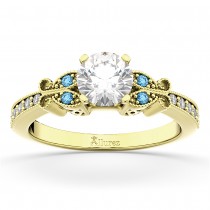 Butterfly Diamond &  Blue Topaz Engagement Ring 14k Yellow Gold (0.20ct)