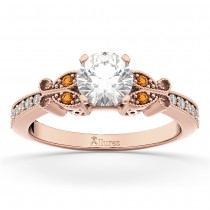 Butterfly Diamond & Citrine Engagement Ring 14k Rose Gold (0.20ct)