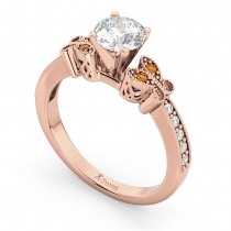 Butterfly Diamond & Citrine Engagement Ring 14k Rose Gold (0.20ct)