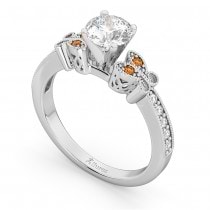 Butterfly Diamond & Citrine Engagement Ring 14k White Gold (0.20ct)