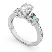 Butterfly Diamond & Emerald Engagement Ring 14k White Gold (0.20ct)