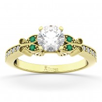Butterfly Diamond & Emerald Engagement Ring 14k Yellow Gold (0.20ct)
