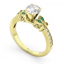 Butterfly Diamond & Emerald Engagement Ring 14k Yellow Gold (0.20ct)