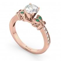 Butterfly Diamond & Emerald Engagement Ring 18k Rose Gold (0.20ct)