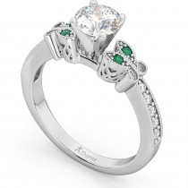 Butterfly Diamond & Emerald Engagement Ring 18k White Gold (0.20ct)