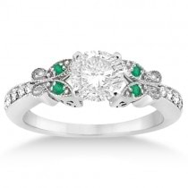 Butterfly Diamond & Emerald Engagement Ring Palladium (0.20ct)