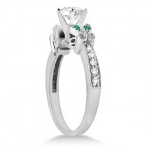 Butterfly Diamond & Emerald Engagement Ring Palladium (0.20ct)