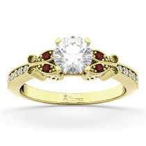Butterfly Diamond & Garnet Engagement Ring 14k Yellow Gold (0.20ct)
