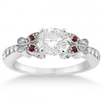 Butterfly Diamond & Garnet Engagement Ring Platinum (0.20ct)