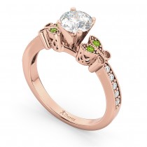 Butterfly Diamond & Peridot Engagement Ring 14k Rose Gold (0.20ct)