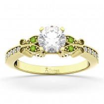 Butterfly Diamond & Peridot Engagement Ring 14k Yellow Gold (0.20ct)