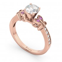 Butterfly Diamond & Pink Sapphire Engagement Ring 14k Rose Gold (0.20ct)
