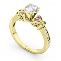 Butterfly Diamond & Pink Sapphire Engagement Ring 18k Yellow Gold (0.20ct)