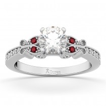 Butterfly Diamond & Ruby Engagement Ring 14k White Gold (0.20ct)