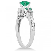 Butterfly Genuine Emerald & Diamond Engagement Ring 14K White Gold 1.11ct