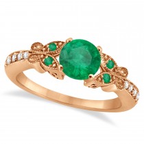 Butterfly Genuine Emerald & Diamond Bridal Set 14k Rose Gold (2.13ct)