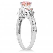 Butterfly Morganite & Diamond Engagement Ring 18K White Gold .88ct