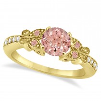 Butterfly Morganite & Diamond Engagement Ring 18K Yellow Gold .88ct