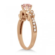 Butterfly Morganite & Diamond Engagement Ring 14K Rose Gold .88ct