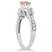 Butterfly Morganite & Diamond Engagement Ring 14K White Gold .88ct