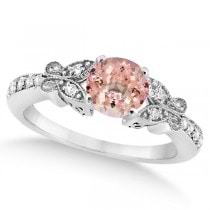 Butterfly Morganite & Diamond Engagement Ring 14K W. Gold 1.28ct