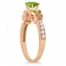 Butterfly Genuine Peridot & Diamond Engagement Ring 14K Rose Gold 1.11ct