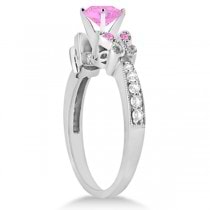Butterfly Pink Sapphire & Diamond Heart Engagement 14k W Gold 2.48ct