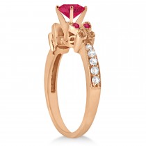 Butterfly Genuine Ruby & Diamond Engagement Ring 14K Rose Gold 0.86ct