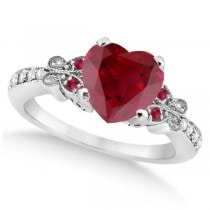 Butterfly Genuine Ruby & Diamond Heart Engagement 14k W Gold 1.71ct