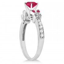 Butterfly Genuine Ruby & Diamond Engagement Ring Palladium (1.81ct)