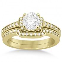 Ribbon Style Diamond Bridal Set Ring & Band 18k Yellow Gold (0.40ct)
