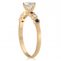 Blue Sapphire & Diamond Bezel Set Engagement Ring 14k Rose Gold 0.09ct