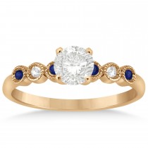 Blue Sapphire & Diamond Bezel Set Engagement Ring 18k Rose Gold 0.09ct