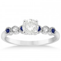 Blue Sapphire & Diamond Bezel Set Engagement Ring 18k White Gold 0.09ct