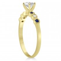 Blue Sapphire & Diamond Bezel Set Engagement Ring 18k Yellow Gold 0.09ct