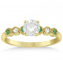 Emerald & Diamond Bezel Engagement Ring 14k Yellow Gold 0.09ct