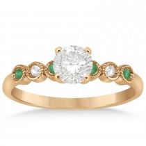 Emerald & Diamond Bezel Engagement Ring 18k Rose Gold 0.09ct
