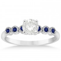 Blue Sapphire Bezel Set Bridal Set 14k White Gold 0.19ct