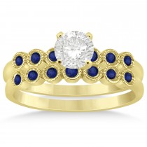 Blue Sapphire Bezel Set Bridal Set 14k Yellow Gold 0.19ct