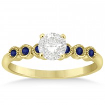 Blue Sapphire Bezel Set Bridal Set 14k Yellow Gold 0.19ct