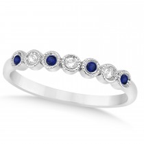 Blue Sapphire & Diamond Bezel Set Bridal Set 14k White Gold (0.19ct)
